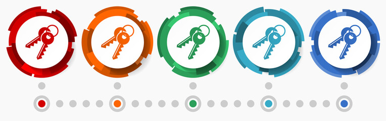 Poster - Keys, security concept vector icon set, modern design abstract web buttons in 5 color options, infographic template