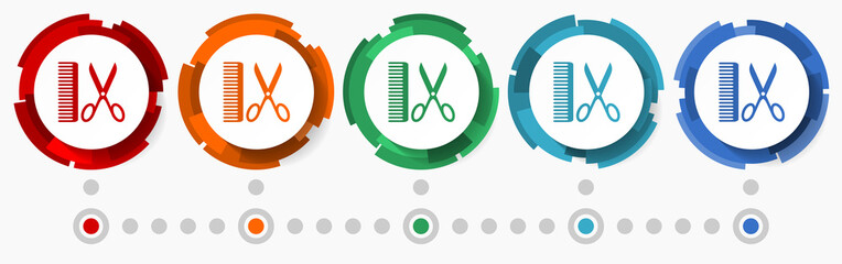 Aufkleber - Barber, hairdresser concept vector icon set, modern design abstract web buttons in 5 color options, infographic template