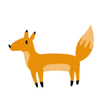 Cute Fox In Modern Simple Flat Style. Isolated Vector Illustration. Funny Cute Animal With Red Tail. Forest Sly Predator.