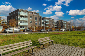 Wall Mural - Modern urban  architecture  in Kalbach-Riedberg district (Ortsbezirk) of Frankfurt am Main city. Germany.