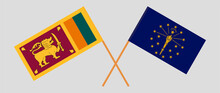 Crossed Flags Of Sri Lanka And The State Of Indiana. Official Colors. Correct Proportion
