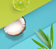 Creative layout made of coconut and lime. Flat lay. Food concept. Macro concept. 