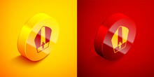 Isometric Pope Hat Icon Isolated On Orange And Red Background. Christian Hat Sign. Circle Button. Vector