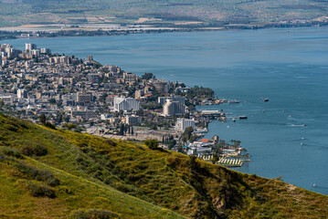 View of the city of Tiberias and The Sea of Galilee in Israel
