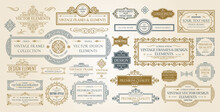 Vintage Frames Collection. Luxury Classic Vignettes, Borders, Labels And Monograms Isolated On A White Background. Decorative Calligraphic Elements For Certificates, Posters And Cards In Retro Style.