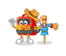 Backpack With Scarecrows Cartoon Character Vector