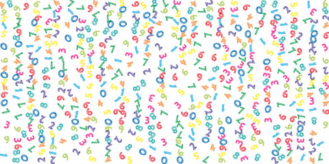 Falling colorful sketch numbers. Math study concept with flying digits. Captivating back to school mathematics banner on white background. Falling numbers vector illustration.