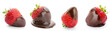 Set of tasty strawberry dipped in chocolate on white background