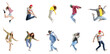 Set of hip-hop dancers on white background