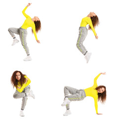 Canvas Print - Set of female African-American hip-hop dancer on white background