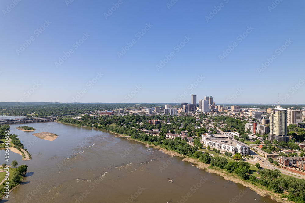 Tulsa Town Tulsa Oklahoma Downtown Skyline Route 66 Arkansas River Blue Sky Stock ...