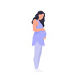 Young woman or mother holding pregnant tummy simple flat vector character illustration.