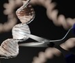 CRISPR is a technology that can be used to edit genes. DNA strand with scissors. cutting the helix