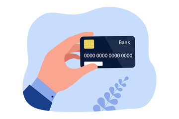 Wall Mural - hand of businessman or entrepreneur holding credit card. person using digital payment method flat ve