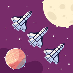 Sticker - spaceships moon and planet