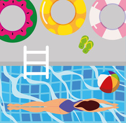 Poster - woman with toys in pool