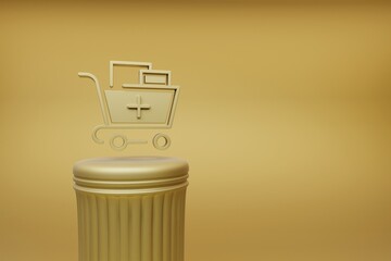 Aufkleber - Beautiful abstract illustrations Golden Shopping Cart Plus symbol icons on a golden column and wonderful background. 3d rendering illustration. Background pattern for design. Online Shopping