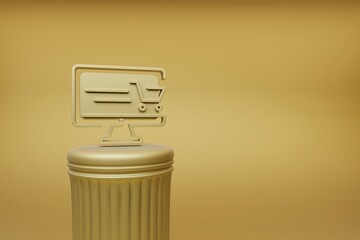 Aufkleber - Beautiful abstract illustrations Golden desktop Online Shopping symbol icons on a golden column and wonderful background. 3d rendering illustration. Background pattern for design. Online Shopping