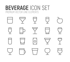 Poster - Simple line set of beverage icons.