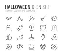 Simple Line Set Of Halloween Icons.
