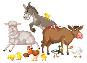 Poster - Farm animals on white background