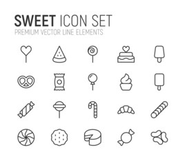 Wall Mural - Simple line set of sweet icons.