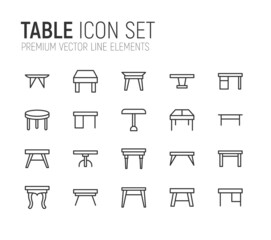 Canvas Print - Simple line set of table icons.