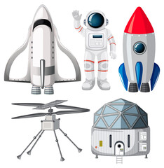 Wall Mural - set of spaceship and satellite objects