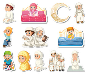 Poster - Sticker set of Islamic religious symbols and cartoon characters