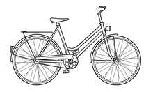 Classic Woman's Bicycle Outline Drawing - Stock Illustration.