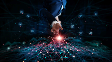 Leinwandbilder - Upside down image. Global communication structure networking and data connection. Cloud computing. Social network. Global Business. Customer network on Internet technology. Telecom and media.