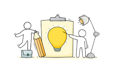 Wall Mural - Business background with people and lamp idea