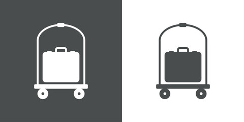 Poster - Logo luggage cart. Icono con silueta de maleta en carrito para equipaje en hotel en fondo gris y fondo blanco