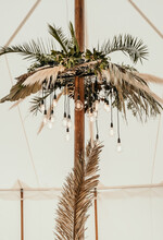 Floral Decoration In A Marquee With Lighting.