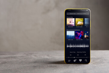 Streaming service. Listen music online concept online music player app on smartphone