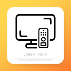 Wall Mural - TV and remote line icon. Household appliances, office, news, film, leisure, work, program, home, work, person, people, family. Technology concept. Vector line icon for Business and Advertising