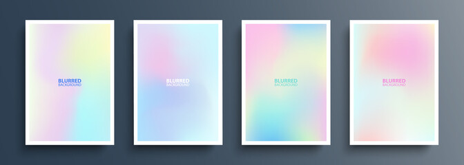 Fototapete - Set of blurred backgrounds with light abstract blurred color gradients. Holographic effect. Templates collection for brochures, posters, banners, flyers and cards. Vector illustration.