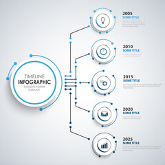 Wall Mural - Time line info graphic with abstract circular pointers in blue white design