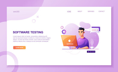 Wall Mural - programming concept, web engineer at work, vector images. developer programming web site landing pag