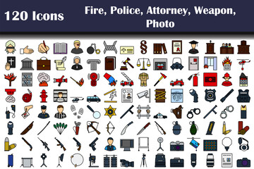 Wall Mural - Set of 120 Fire, Police, Attorney, Weapon, Photo icons