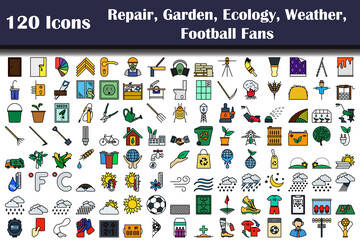 Wall Mural - Set of 120 Repair, Garden, Ecology, Weather, Football fans  icons