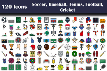 Poster - Set of 120 Soccer, Baseball, Tennis, American Football, Cricket icons