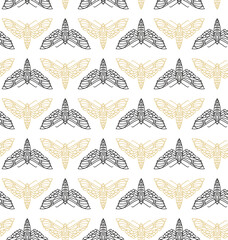 Seamless pattern with insect outline symbols. Spiritual geometric icons. Vector illustration in flat linear style. 