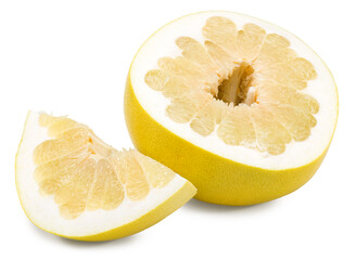 Wall Mural - Pomelo fruit with slices isolated on white background. Clipping path and full depth of field