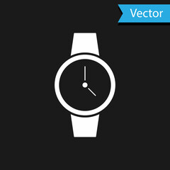 Sticker - White Wrist watch icon isolated on black background. Wristwatch icon. Vector