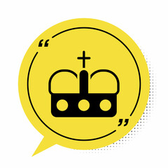 Wall Mural - Black Crown of spain icon isolated on white background. Yellow speech bubble symbol. Vector