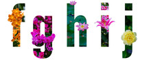 Floral Letters. The Letters F, G, H, I, J Are Made From Colorful Flower Photos. A Collection Of Wonderful Flora Letters For Unique Spring Decorations And Various Creation Ideas.