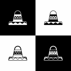 Sticker - Set Traditional mexican sombrero hat icon isolated on black and white background. Vector