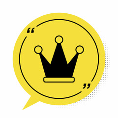 Wall Mural - Black Crown icon isolated on white background. Yellow speech bubble symbol. Vector