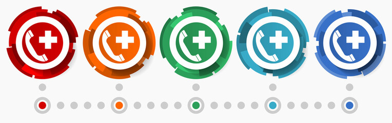 Aufkleber - Emergency call, hospital phone concept vector icon set, modern design abstract web buttons in 5 color options, infographic template